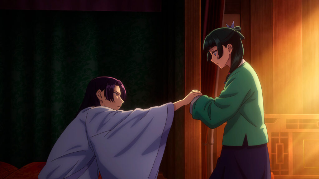 Maomao e Jinshi do anime Diários de uma Apotecária (Kusuriya no Hitorigoto)